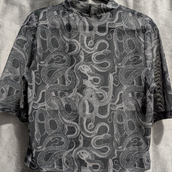 Disturbia Serpente Print Mesh Short Sleeve Crop Top - Picture 3 of 10